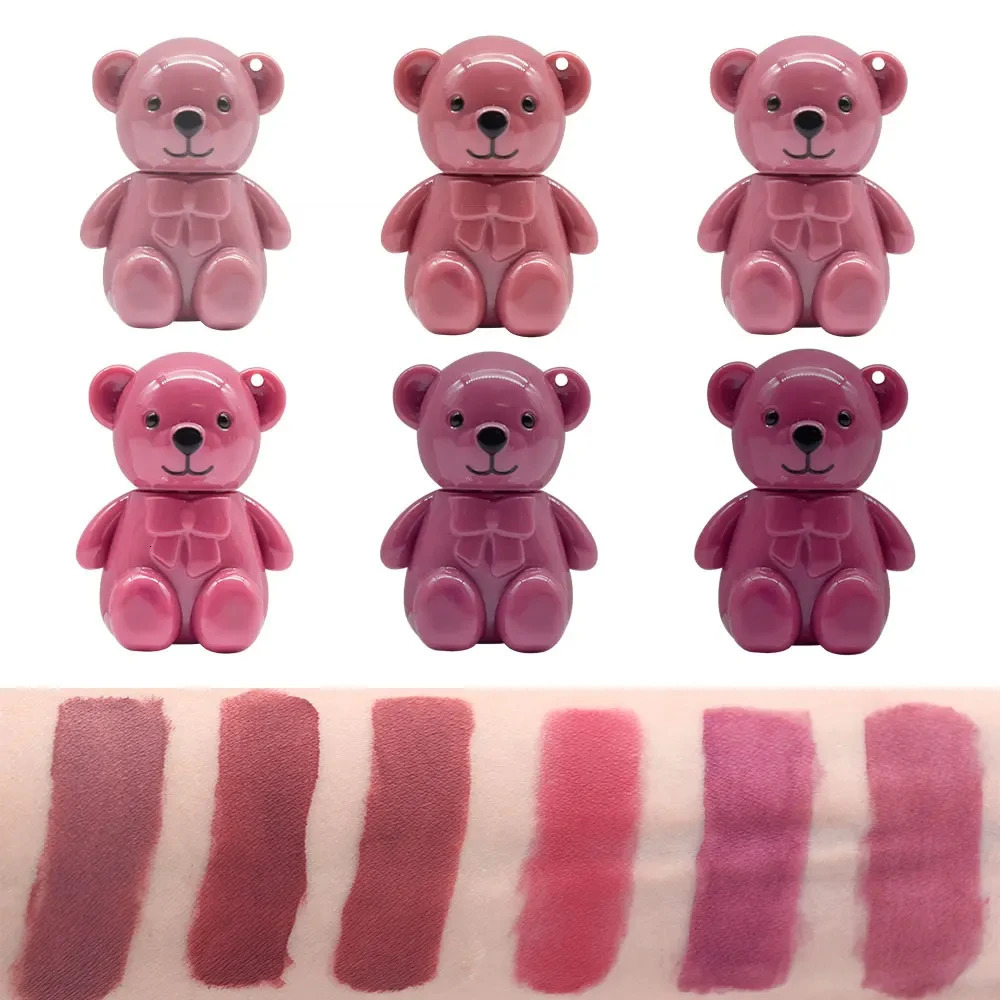 24pcs Kawaii Bear Velvet Matte Liquid Lipstick 6 Colors set Lip Gloss Waterproof Longlasting Nonstick Lip Tints Lips Makeup 250317