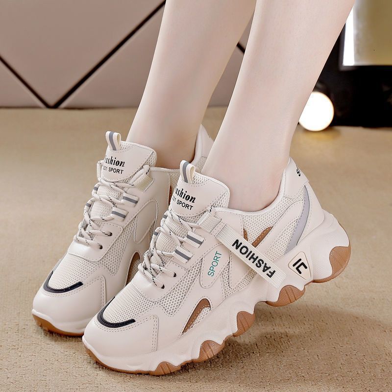 2025 new thick soled height increasing white shoes designer fashionable, casual, breathable student sports shoes