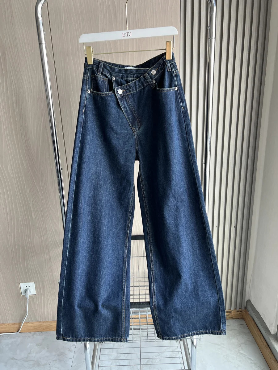 ETJ womens basic classic all-match fashion cross waist high waist TRAF wide leg jeans female 8197232 250320