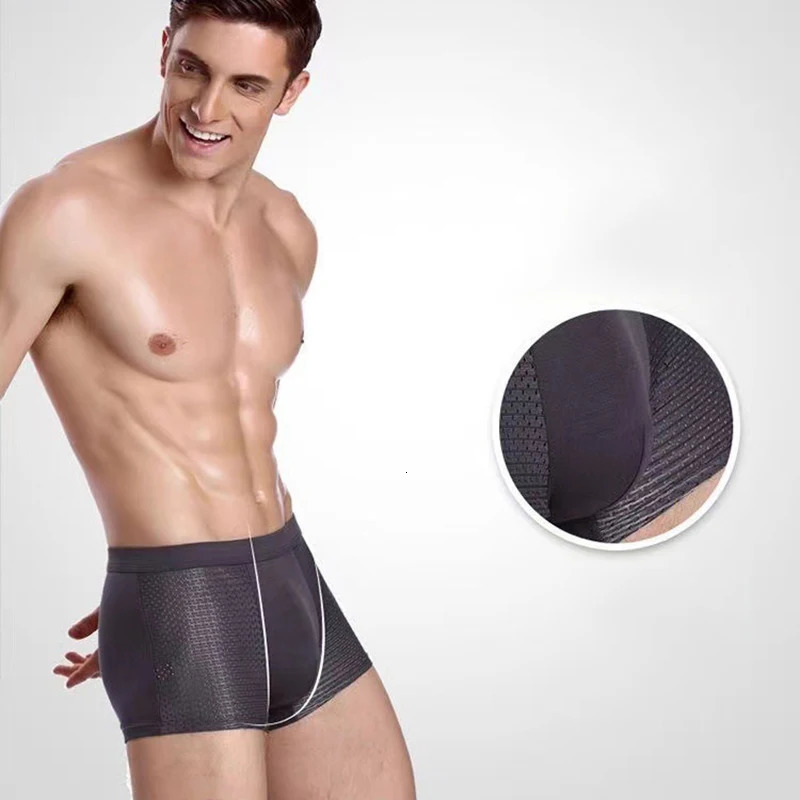 4 piecesbatch mens underwear boxing shorts ice silk mesh plus size summer sexy breathable 250320