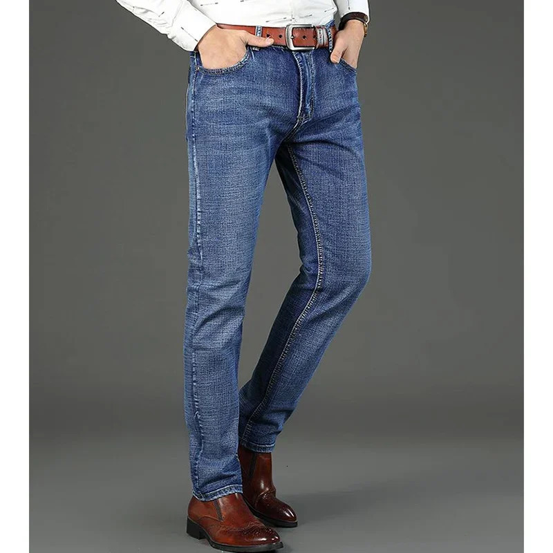 2025 Mens Retro Stretch Slim Fit Jeans Fashion Business Straight Leg Denim Trousers Korean All Match Work Pants Male 250320