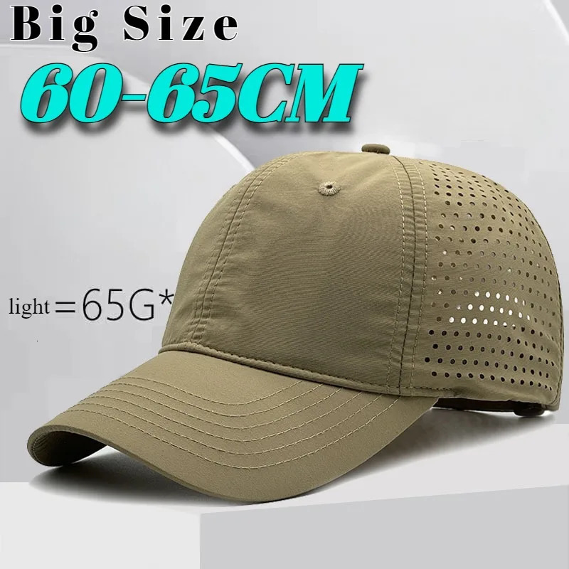 Big Size Quick Drying Baseball Caps Mens Outdoors Sport Dad Hat Summer Oversize Light Mesh Breathable Trucker Cap 65cm 250320
