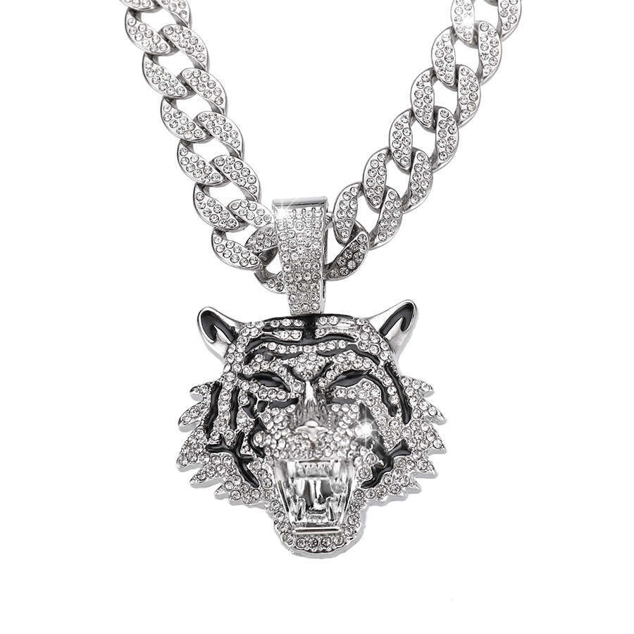New alloy three-dimensional full dia pendant Cuban necklace men's hip-hop cool niche tiger accessory