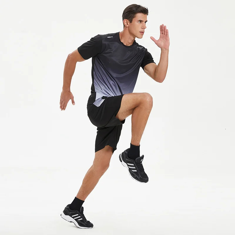 Summer Mens Short Sleeve Shorts Two Piece Running Quick Dry Tracksuit Gym Breathable Football Clothing Fitness Running Set 250320