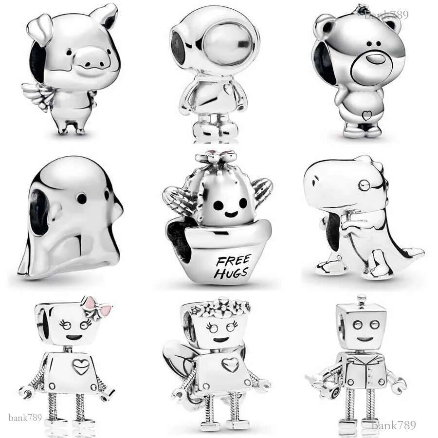 925 Sterling Silver Dangle Charm Smooth Pippo The Flying Pig Free Hugs The Ghost Dinosaur Beads Bead Fit Charms Bracelet DIY Jewelry Accessories