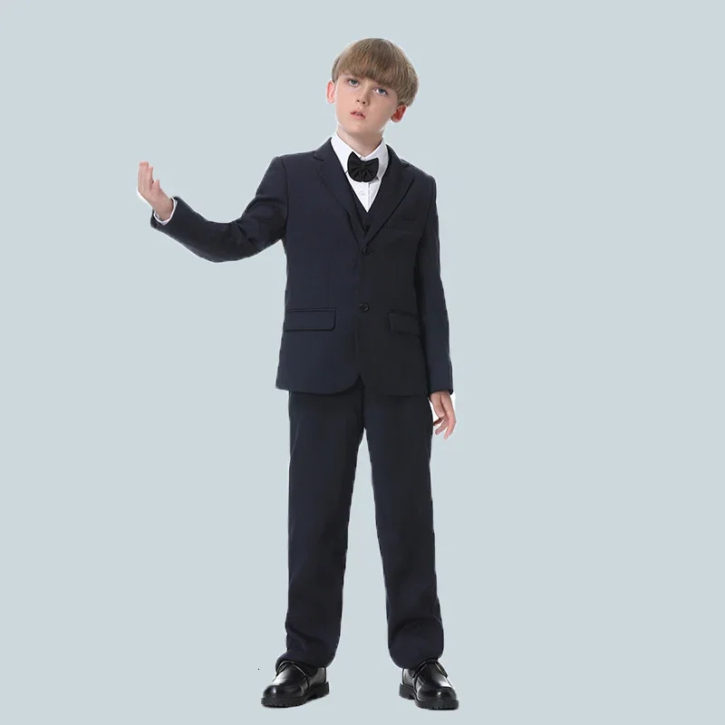 Spring Autumn Formal Boys Suits for Weddings Children Party Host Costume 3Pcs Blue Blazer Vest Pants Wholesale Clothing 250320