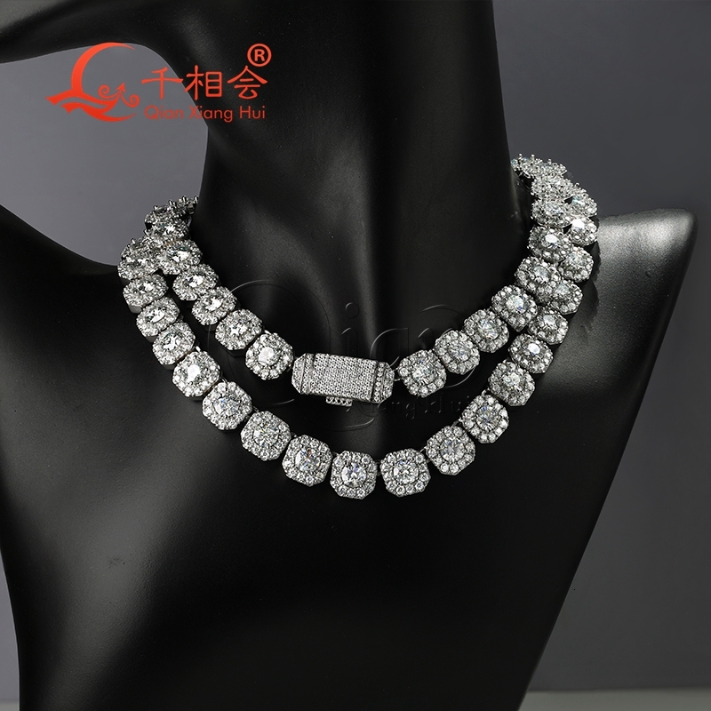 Necklace 10mm 12mm Octagonal Square Hip Hop Silver 925 Cuban Link D VVS Moissanite ice cut Link Chain Jewelry Women Men Gifts