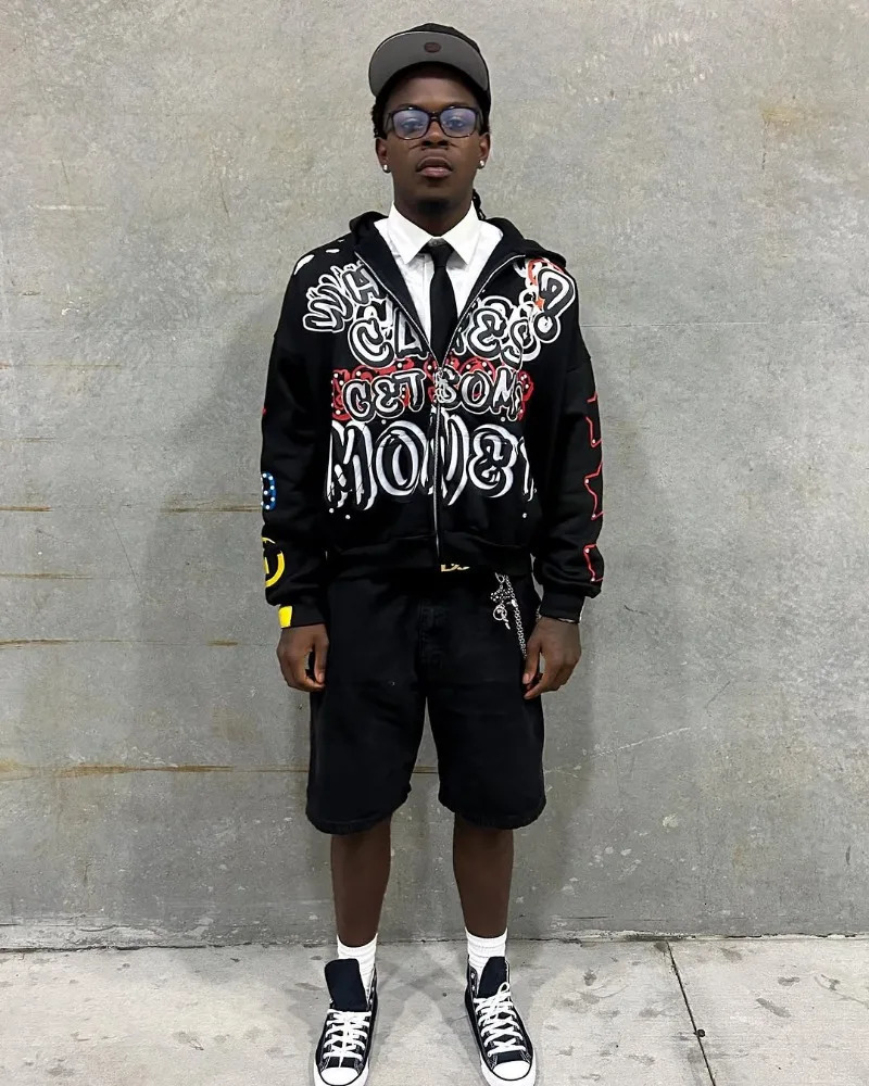 American Trendy s High Street Loose Casual Cartoon Printed Zipper Hoodie Men Y2k Hiphop Rock Oversized Sweatshirt Women 250317