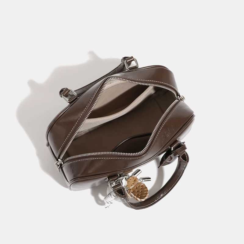 Bowling womens small bag luxury designer handbag and wallet 2025 new retro PU leather shoulder horizontal body Y250319