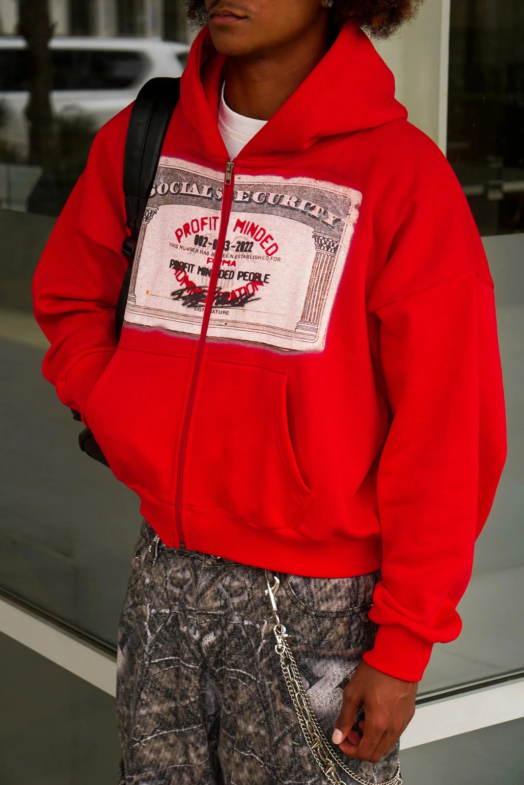 Grey hoodie mens sportswear streetwear money pattern printed zipper retro long sleeved American punk winter warmth 250317
