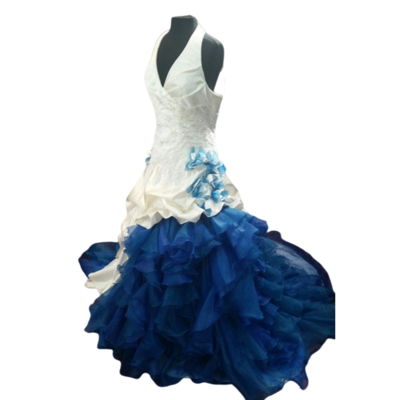 Vintage Victorian Ruched Wedding Dresses White And Blue Ruffle Long A-Line Bridal Gown Halter Backless Elegant Bride Dress 2025 Plus Size Vestido De N