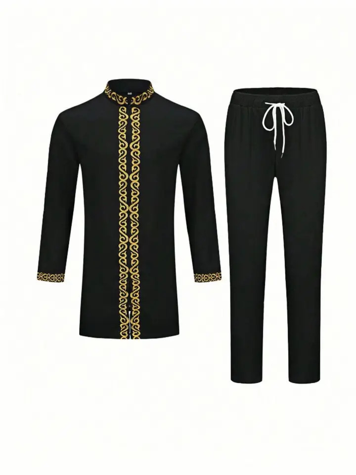 INCERUN M-4XLsize Muslim Style Mens Long Sleeve T-shirt Trouser Set Fashion Street Clothing Mens Knitted Set 2-piece 250320