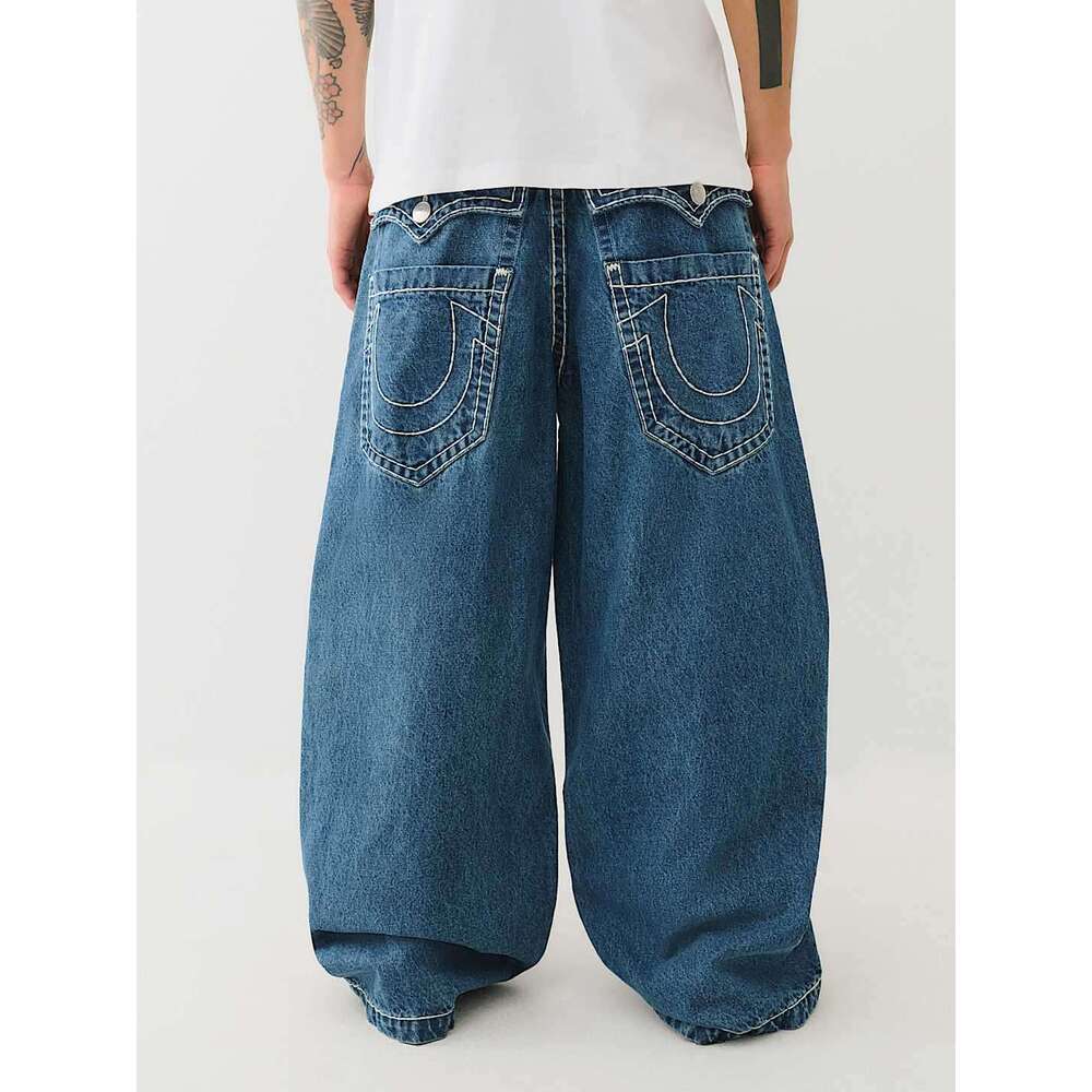 Street American fashion brand embroidered loose wide leg baggy jeans casual pants