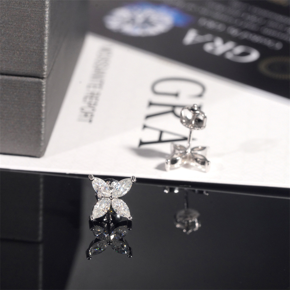 New luxury moissanite earrings GRA certified 925 sterling silver earrings fashionable jewelry flower earrings
