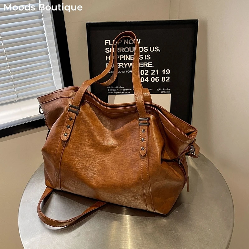 MOODS Womens Large Size Handbag Soft PU Leather Solid Color Capacity Shopping Bag Shoulder Cross High Quality 250320