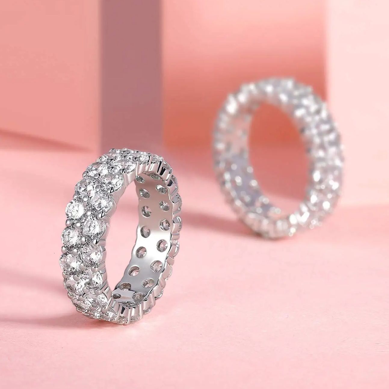 8mm Iced Out Cubic Zirconia Double Row Tennis Ring CZ Finger Ring Hip Hop Men Women Jewelry Drop Shipping
