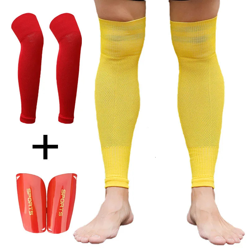 A Set Soccer Shin Guards Football Calf Socks Over Knee Leg Protector Socks Men Kids Footless Calf Cover Leg Brace Sleeves 250321