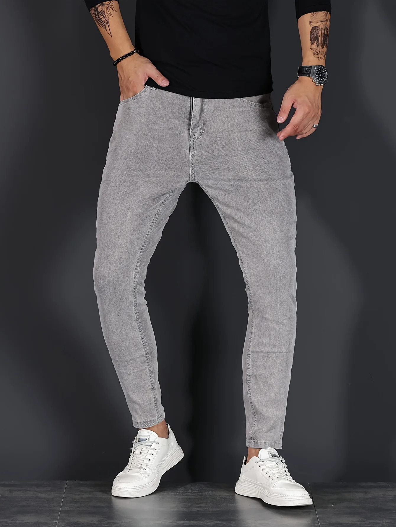 High quality mens elastic tight jeans designed by designers scratch denim pencil pants 250312