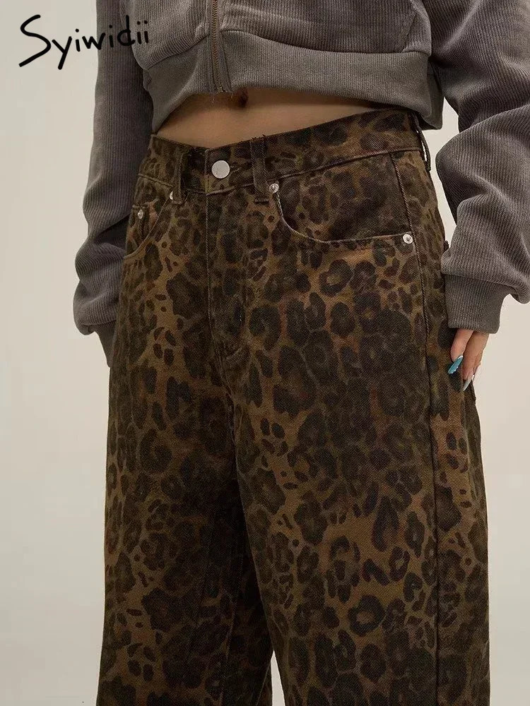 Syiwidii Leopard Print Y2k Jeans Women Oversized Wide Leg Denim Trousers Streetwear Hip Hop Vintage Loose Baggy Jeans 250320