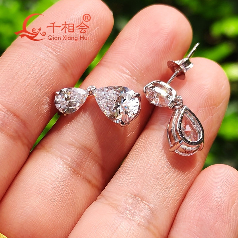 7x10mm 2ct 4x6mm 0.5ct pear shape 925 silver white color D VVS moissanite stone ear stud Earing gift dating women wedding