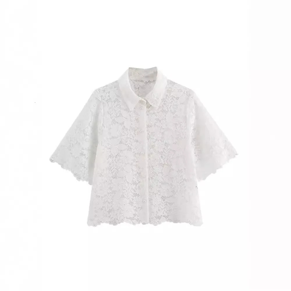 Transparent white vacation style lace pants set for womens summer leisure office womens set hollow out matching 250320