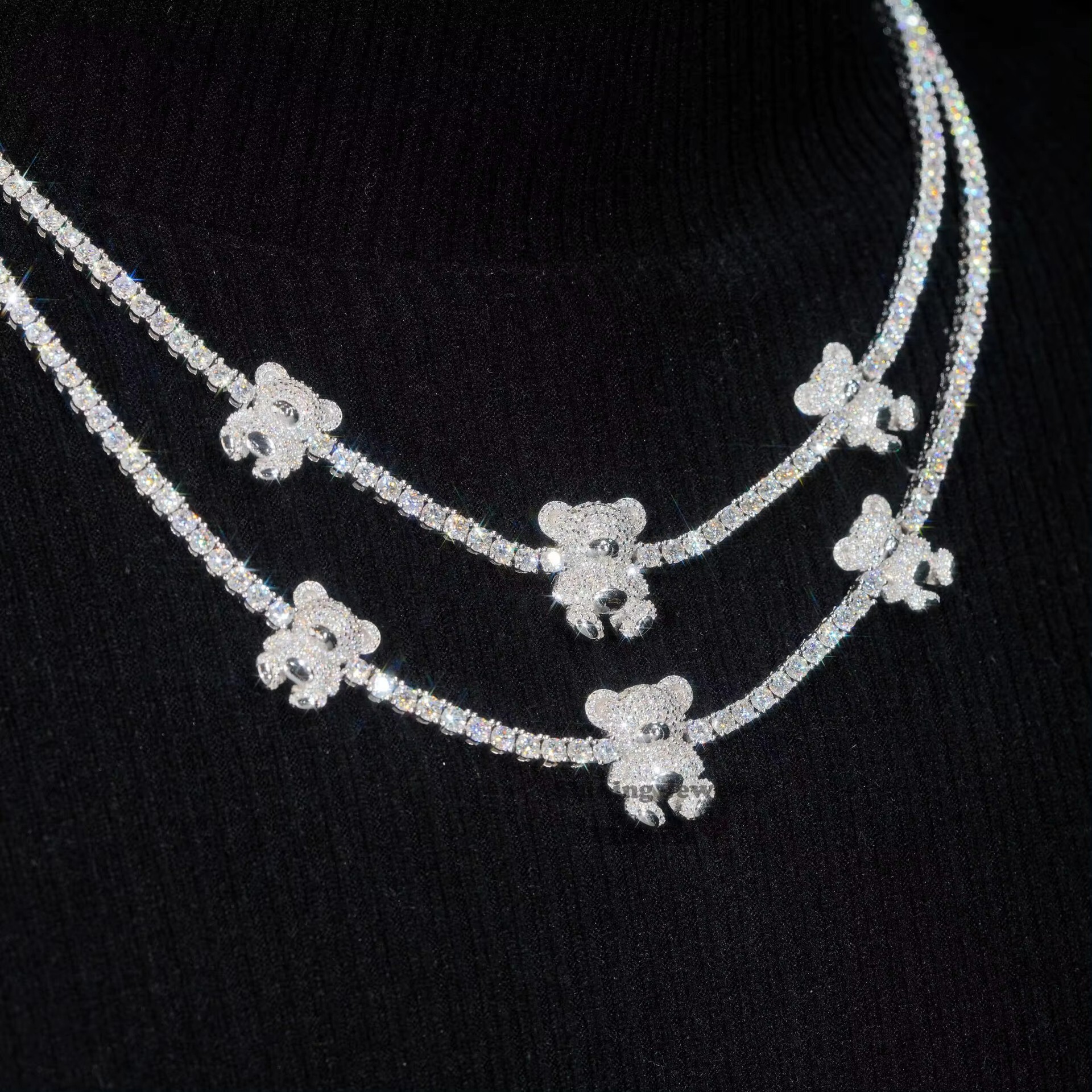 Diamond Hair New 925 Silver Moissanite Tennis Chain Main Stone 3mm Bear Hip Hop Necklace HipHop