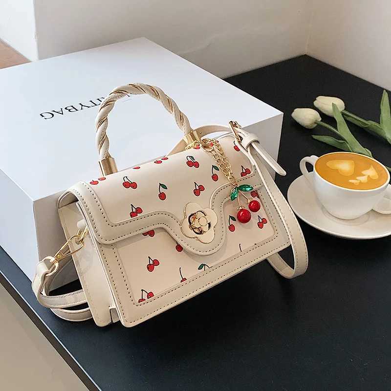 Fashion Casual Womens Handbag PU Cherry Pattern Decoration Ladies Mini Shoulder Bag Messenger Bag For Commute Shopping Outings Y250319