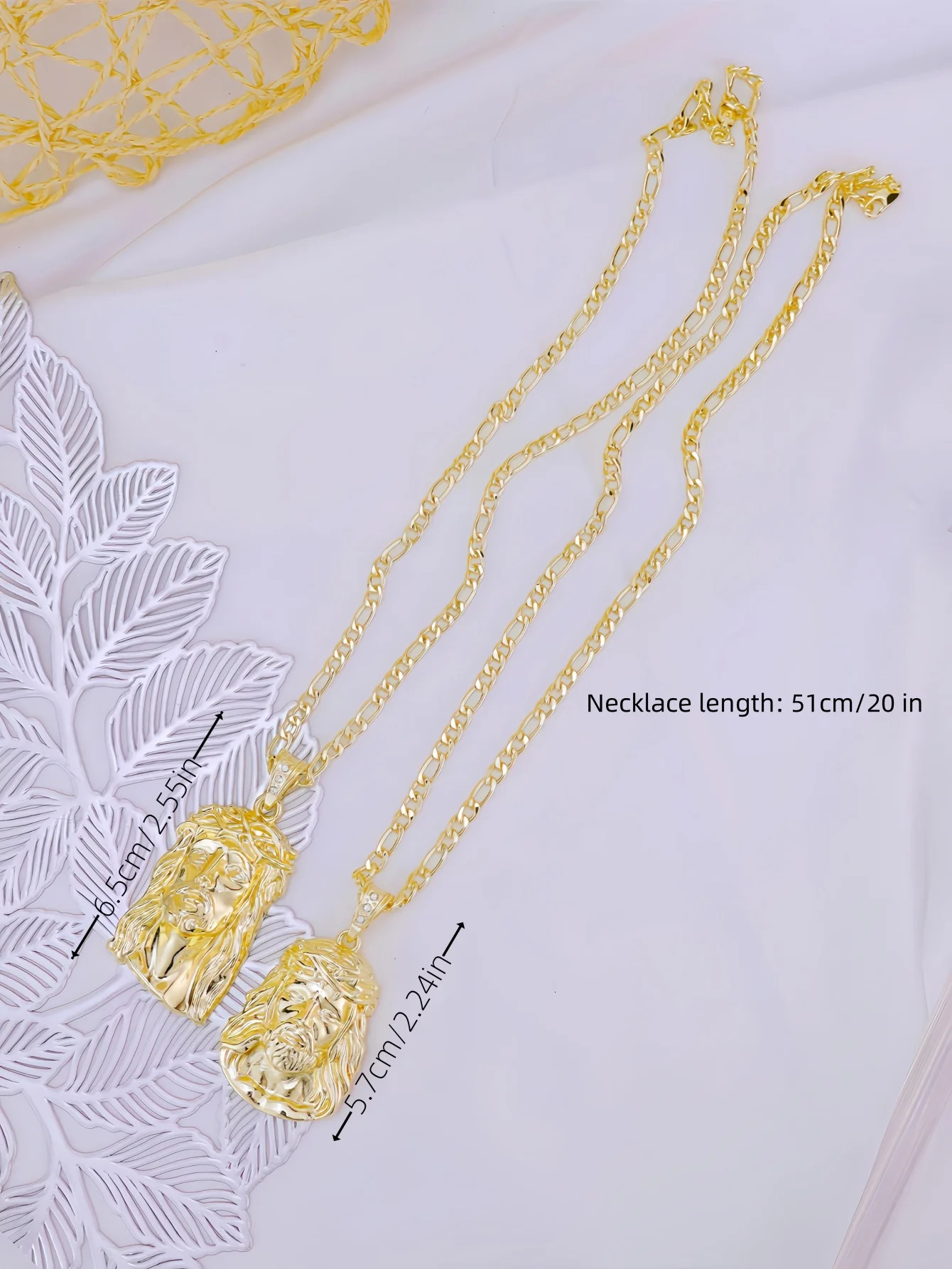 2 Sizes Hip Hop Punk Style God Jesus Head Deluxe Gold Plated Pendant Collar Necklace Figaro Chain Men Women Jewellery 250313