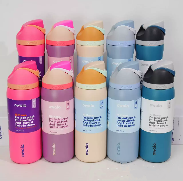 New 32Oz Owala Tumblers Insulated Mugs Stainless Steel Cups With Straw Bow Tie Flowers Print Bpa-Free Sports Water Bottle 24oz