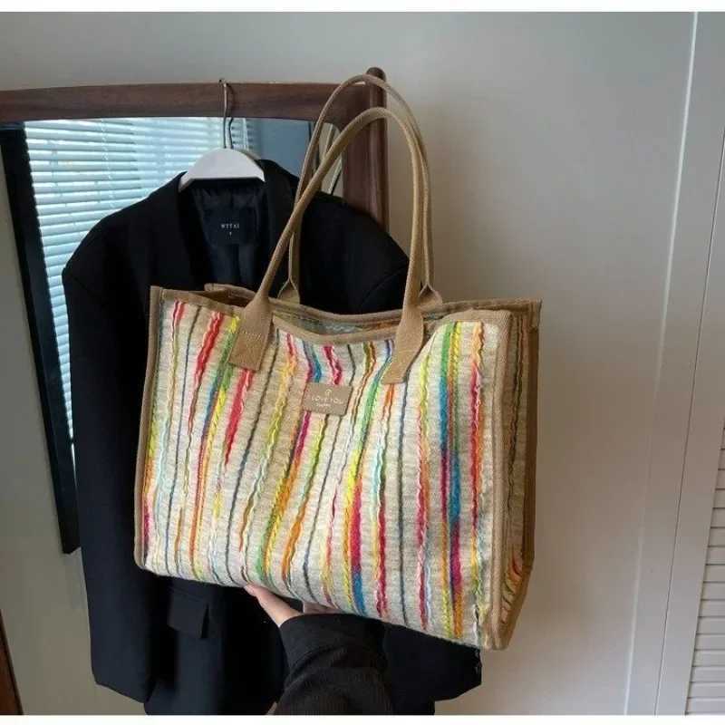 Large Capacity 2025 New Full Match Rainbow Strip Single Shoulder Hard Bottom Stereo Treasure Mom Handbag Y250320