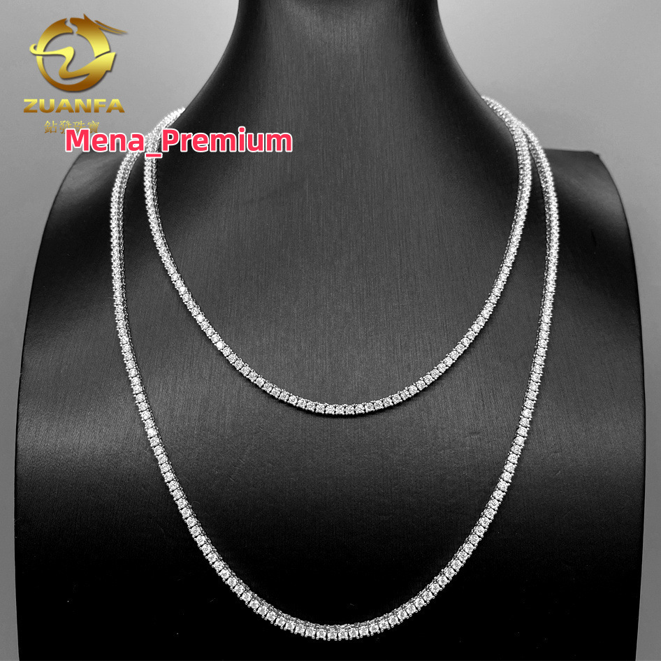 Ins hot selling 2mm 925 silver inlaid moissani hip-hop single row mens and womens tennis chain HipHop accessory