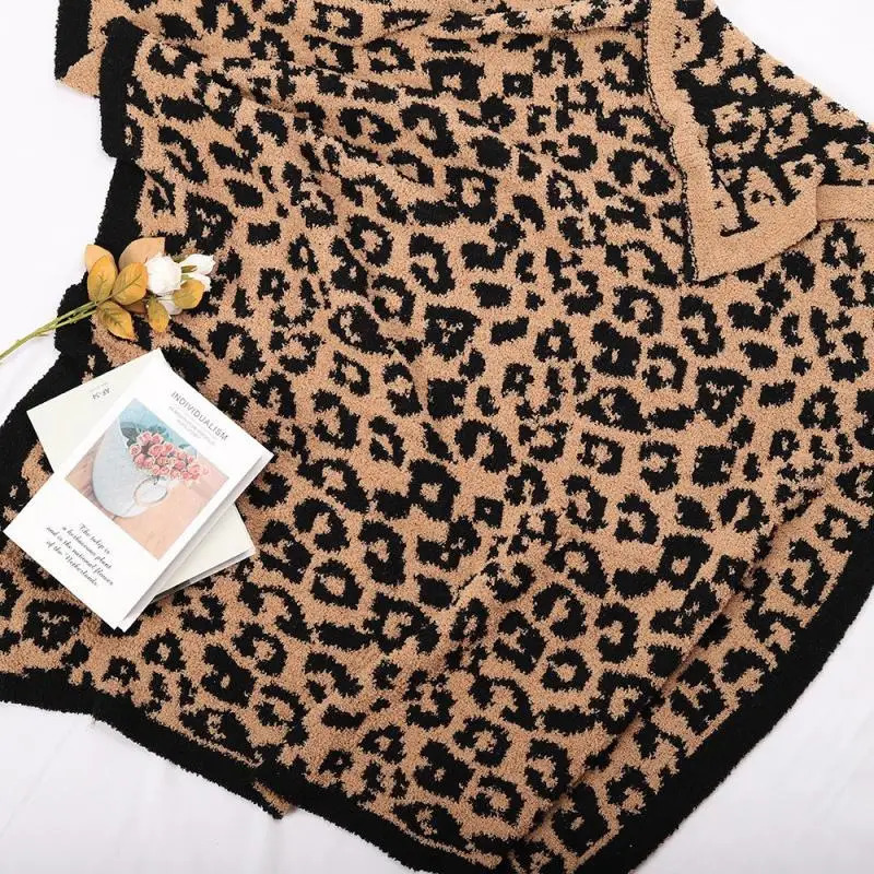 Super Soft Leopard Print Blanket Warn Knitted Fleece Blanket Sofa Nap Lightweight Blanket 250321