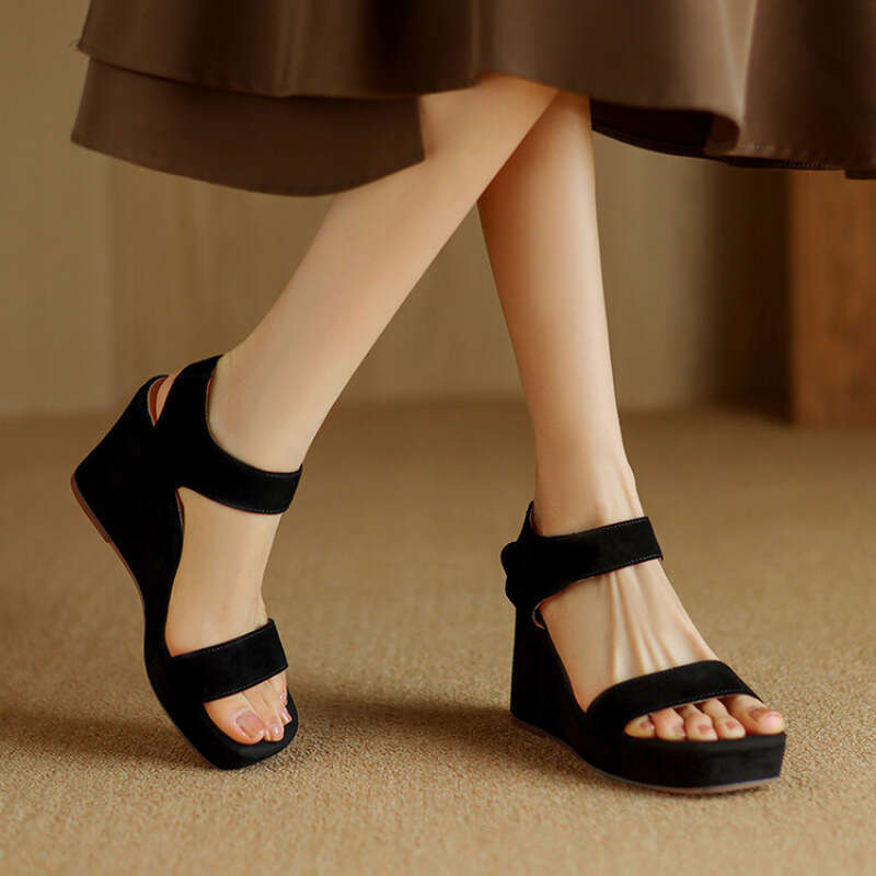 High Heel Niche Light Luxury Women S Shoes Sandals Slippers External Wear Matte Sheepskin Apricot Slope Heels