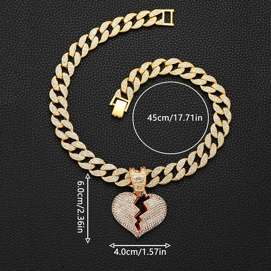 Hot selg Instagram fashion style alloy full dia pendant necklace, men's and women's hip-hop broken heart sweater chain