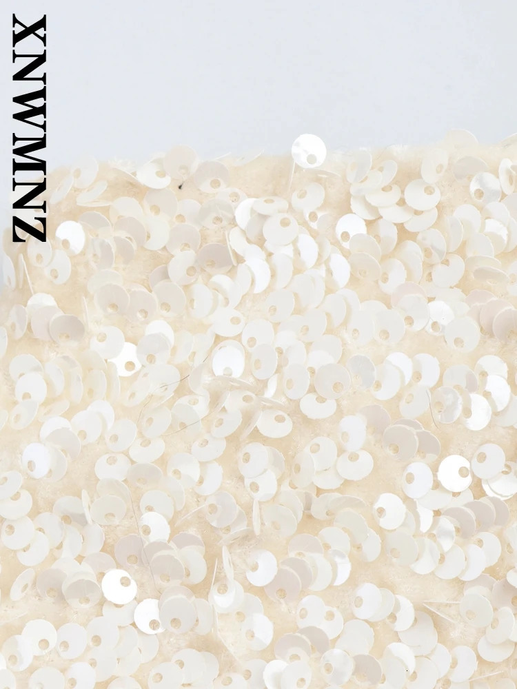 XNWMNZ Autumn Lady Casual Bottoms High Waist Evening Party Womans Side Zipper Mini Skirt Ruffles Regular Fit Sequins 250320