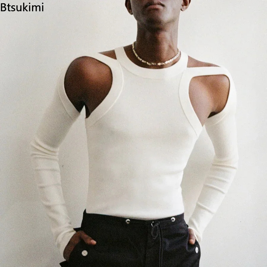 mens summer sleeveless solid vest streetwear O-neck hollow knit vest 250318