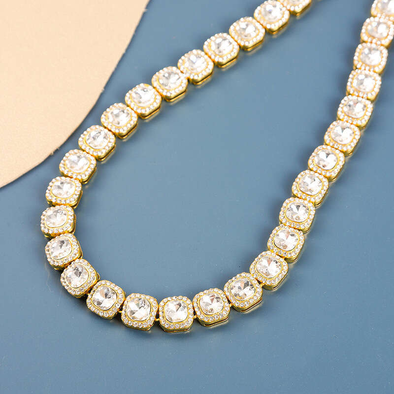 Men's and women's fashionable alloy rock sugar water hip-hop Italian dia studded es Cuban chain necklace
