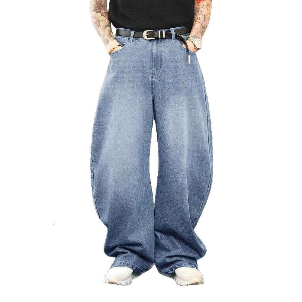 American high street trend black loose wide straight leg casual jeans for men and women