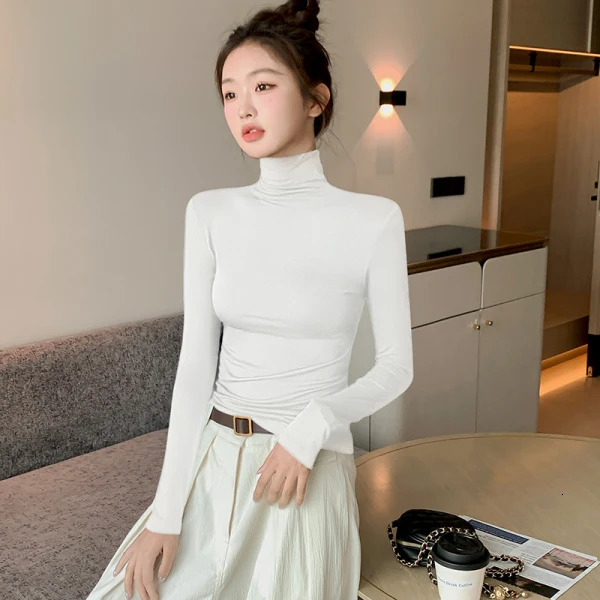 Turtleneck Sweatshirt Modal Bottom Shirt Womens Autumn/Winter Inner Slim Top Long Sleeve T-shirt Womens 100 Simple Sexy 250314