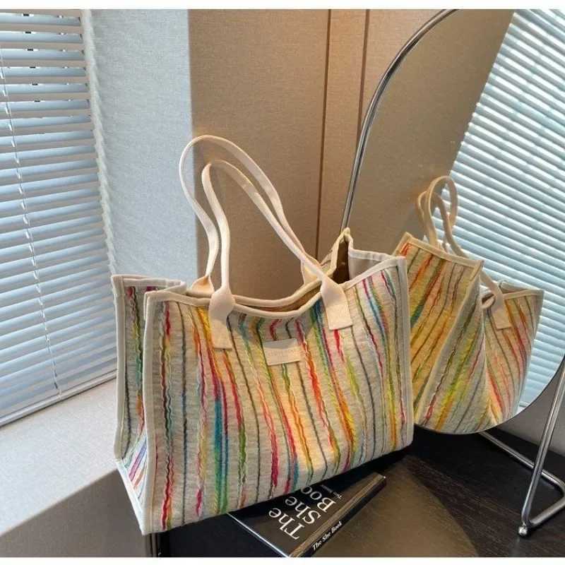 Large Capacity 2025 New Full Match Rainbow Strip Single Shoulder Hard Bottom Stereo Treasure Mom Handbag Y250320