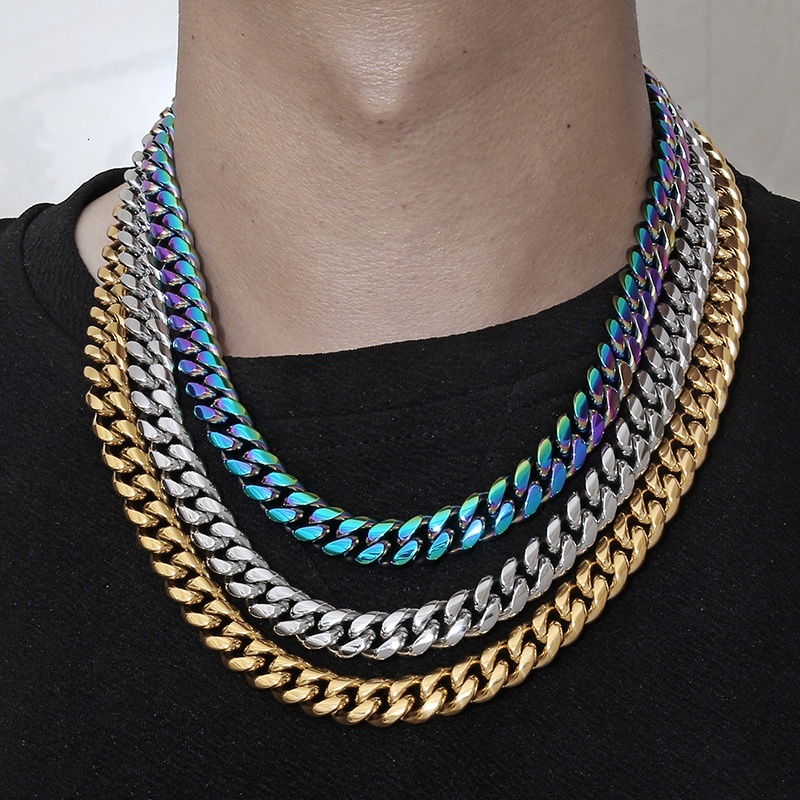 Hip Hop Cuban Curb Link Mens Miami Stainless Steel 18k Gold Plated Chain Necklace Jewelry Gift For Him 6/8/10/12MM
