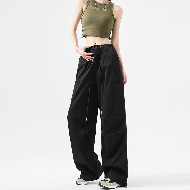 CNLONGBIDA Women's Pants Street casual simple versatile thin wide leg sports pants 41003