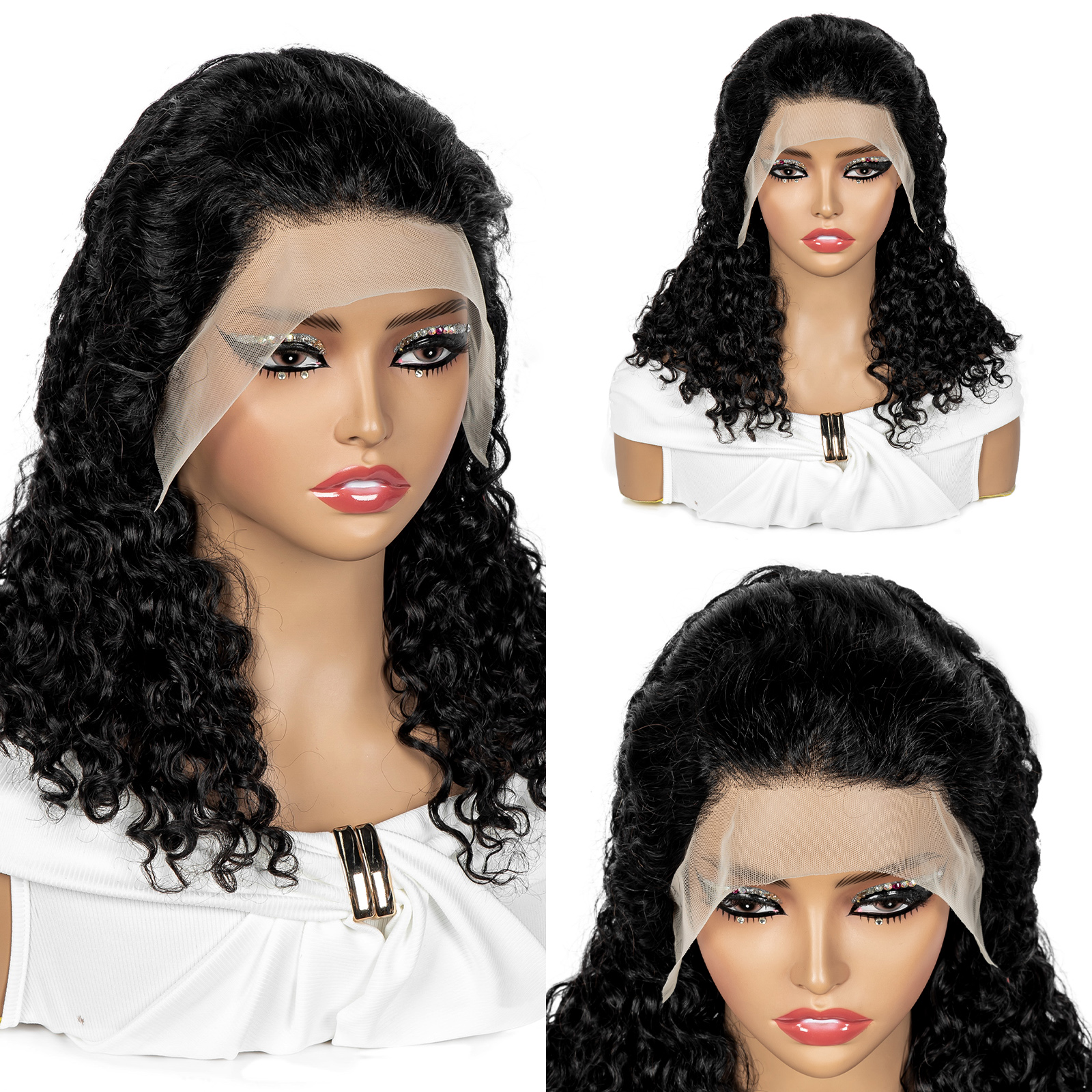 18 inches Water Wave 13x4 Transparent Lace Frontal Wigs Human Hair 180% Density Wet and Wavy Brazilian Virgin Hair Wigs for Women with Baby Hair Mutip