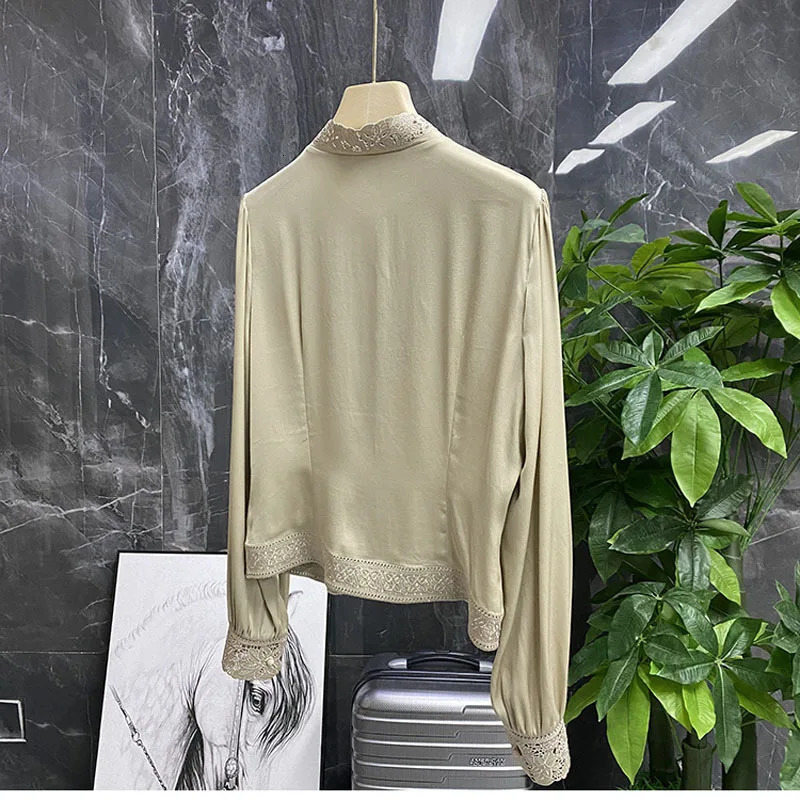 Womens long sleeved shirts silk like shirts embroidered shirts fashionable summer shirts spring and summer shirts 250320