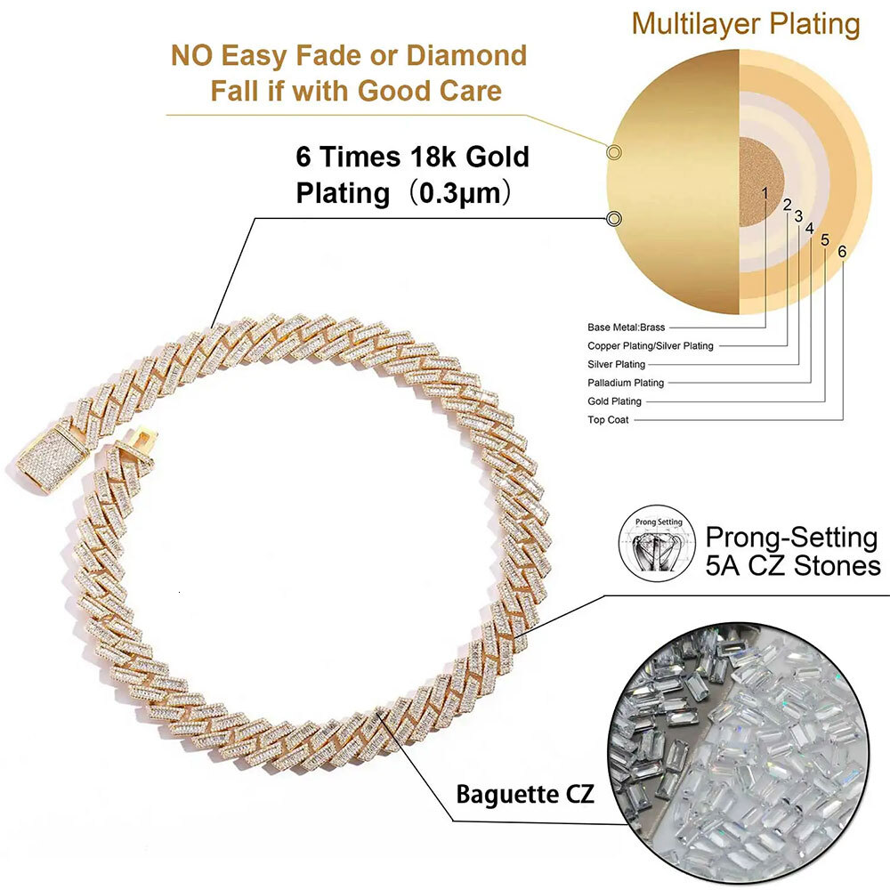 High Quality Mens Chain Mixed Inlay Bling Iced Out Diamond Chain 18mm Width Miami Cuban Link Chain Necklaces Hip Hop Jewelry