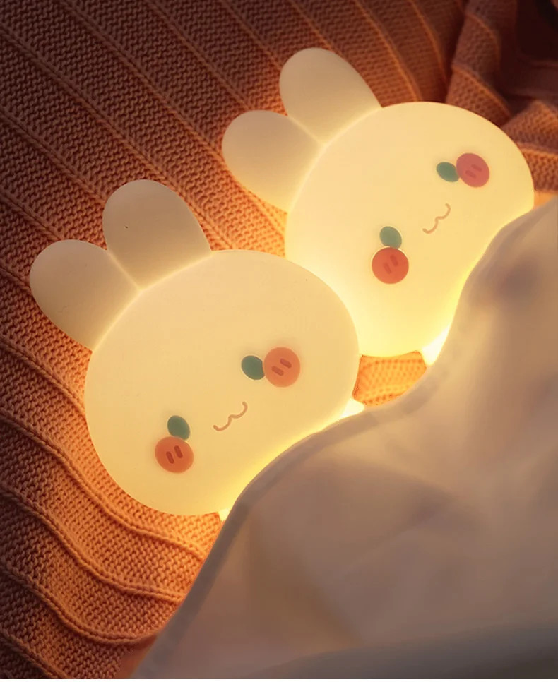 LED Night Lamp Cute Rabbit Silicone Sleep Light USB Rechargeable Touch Sensor Bedroom Bedside For Kid Baby Dropship 250320