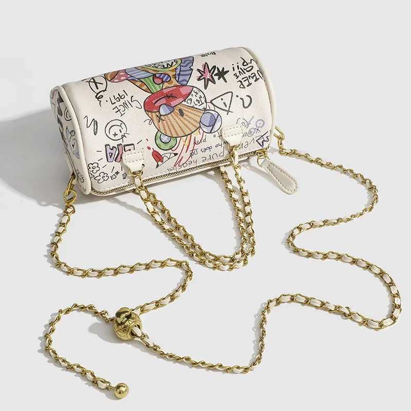Cross border womens bag cylindrical bag womens handbag new bear graffiti chain bag shoulder messenger bag womens handbag Y250319