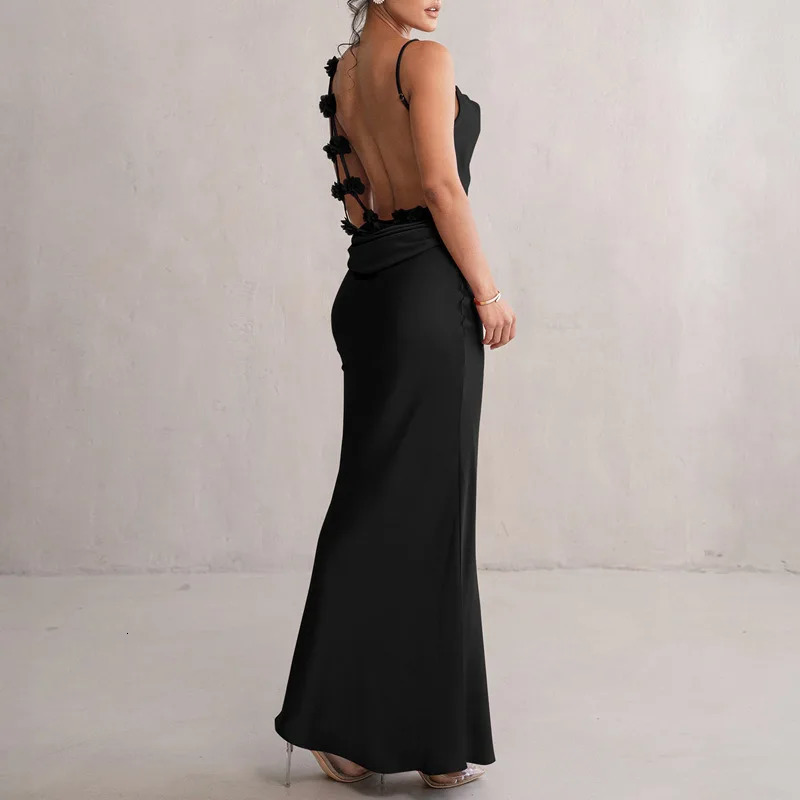 Spring and summer satin style camisole backless sexy slim evening dress 250320
