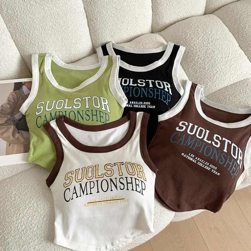 Pure Desire Strap Tank Top Womens Short Sleeve Non Letter Printed Close fitting Interior Chest Mat Girl Coat 250320