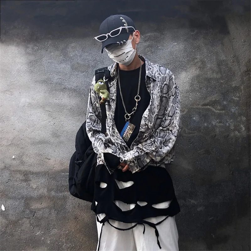 Summer ripped hole punk hip-hop vest retro mens long sleeved sleeveless vest 250318